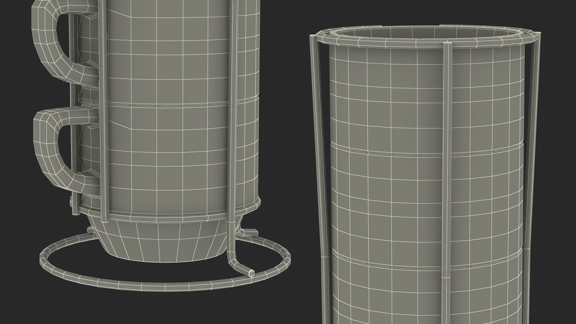 3D Set of Stacking Coffee Mugs with Metal Rack model