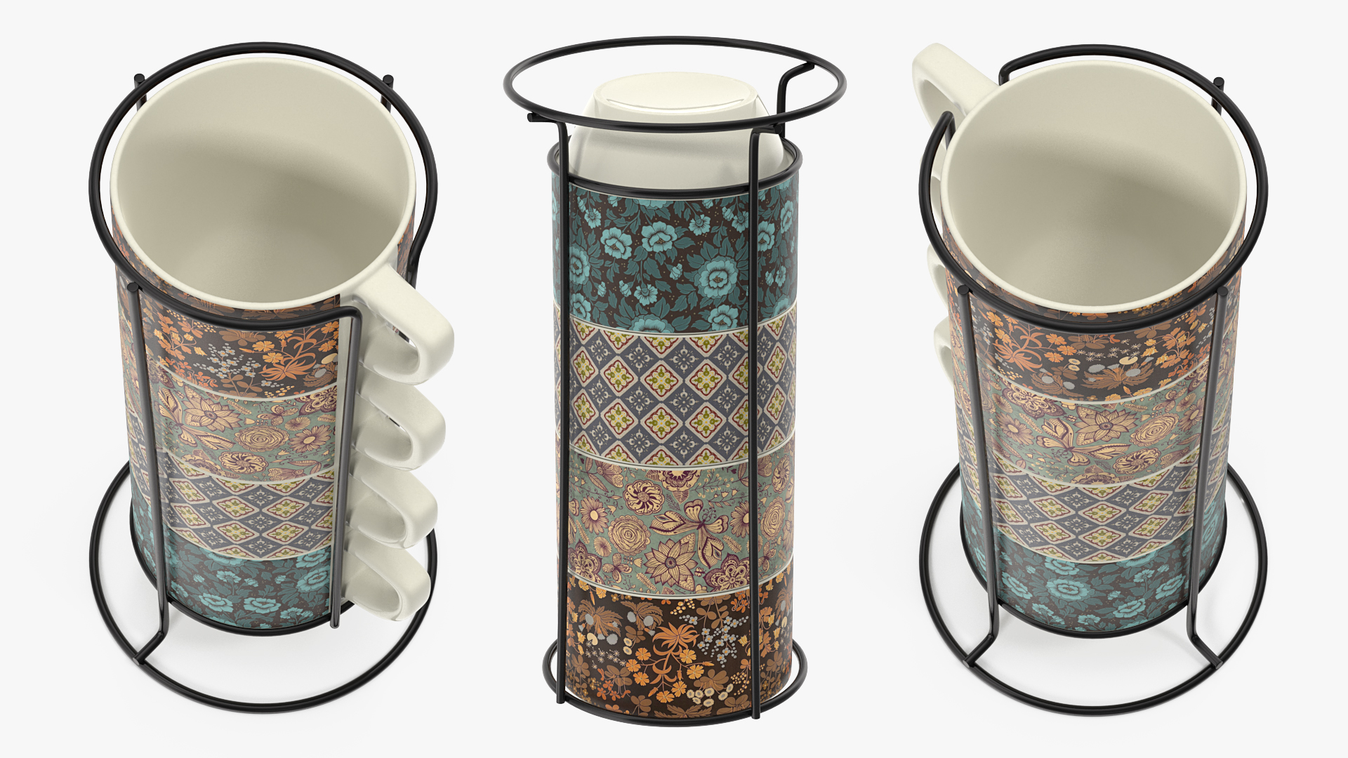 3D Set of Stacking Coffee Mugs with Metal Rack model