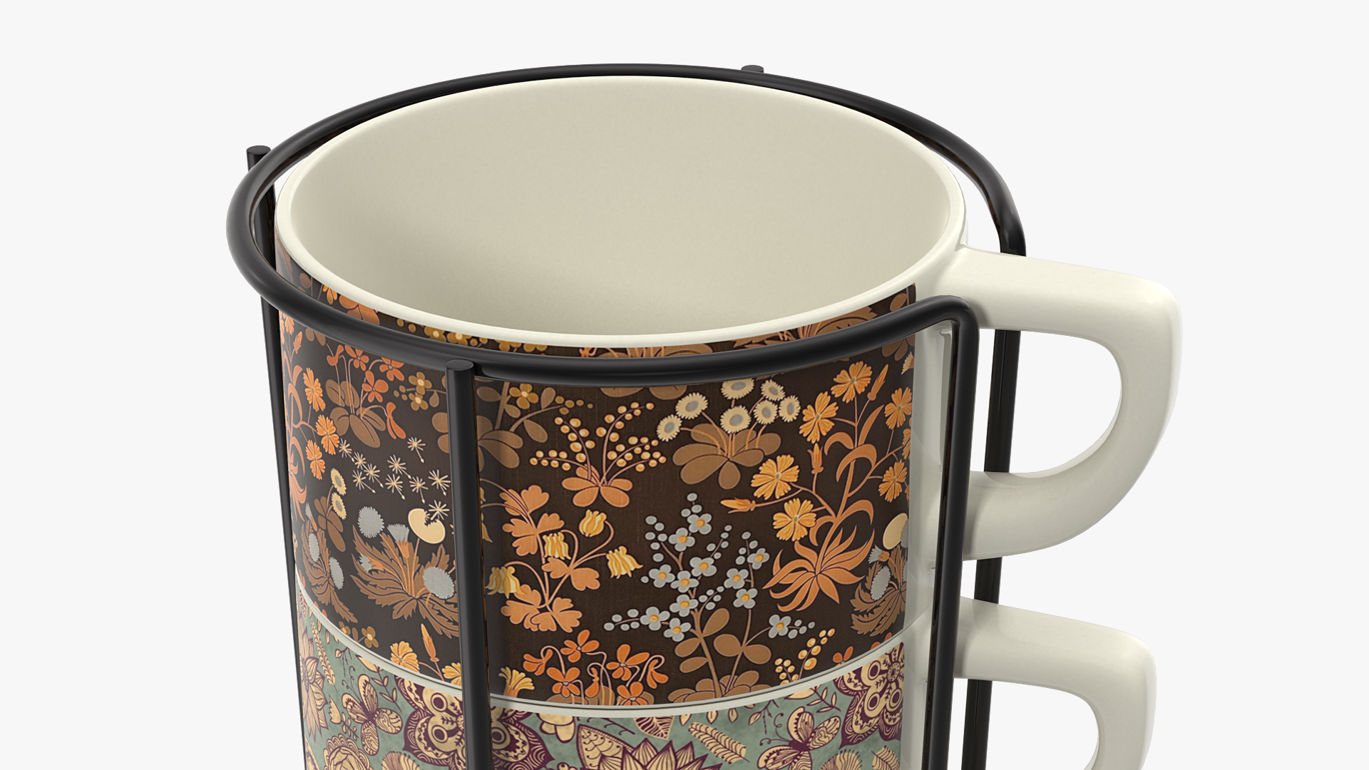 3D Set of Stacking Coffee Mugs with Metal Rack model