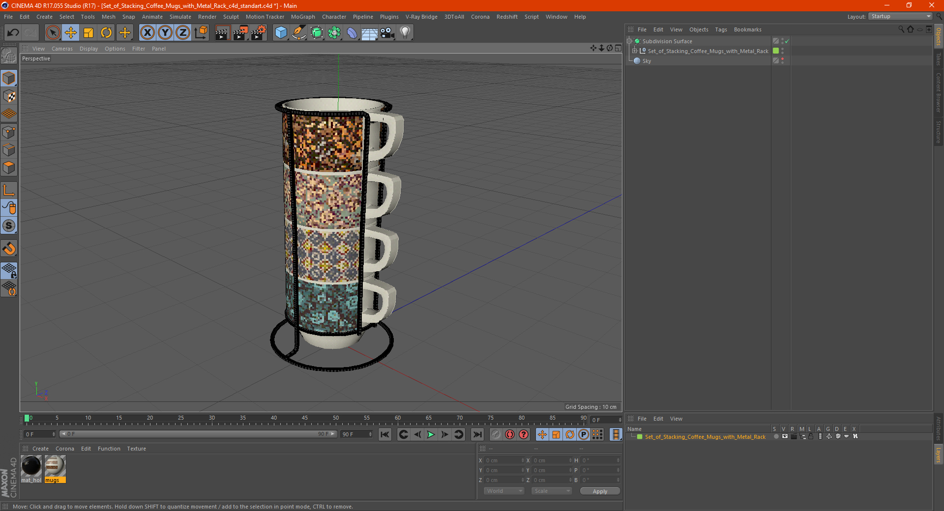 3D Set of Stacking Coffee Mugs with Metal Rack model