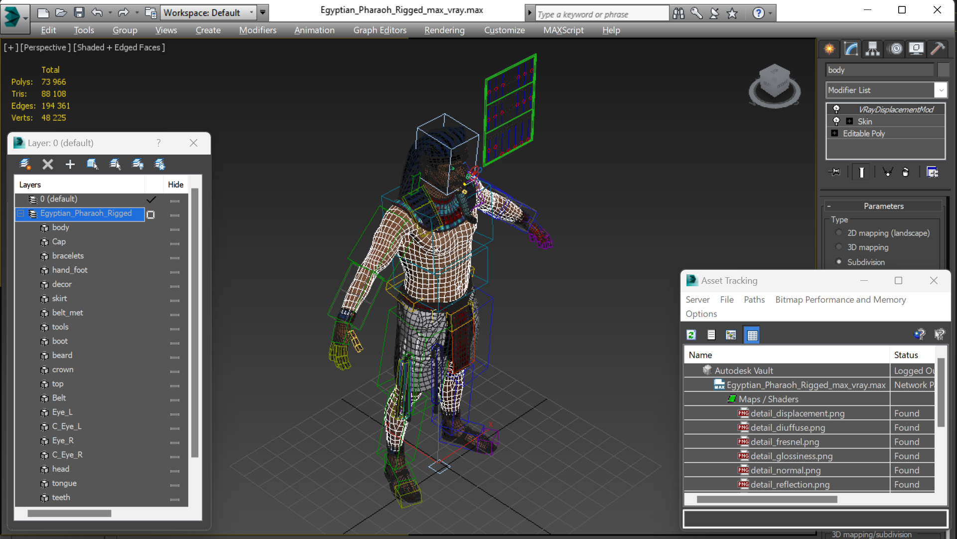 3D Egyptian Pharaoh Rigged model