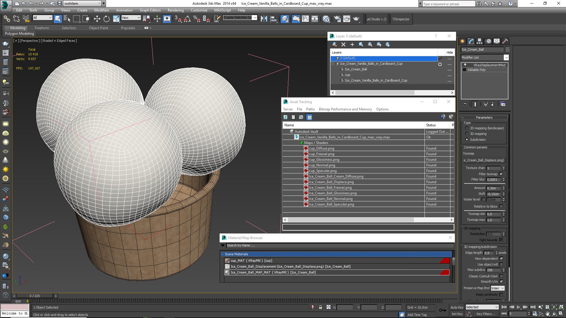 3D model Ice Cream Vanilla Balls in Cardboard Cup