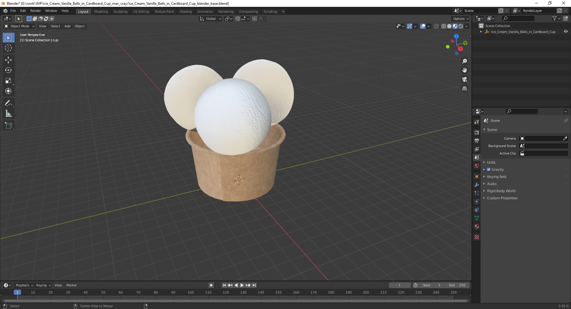 3D model Ice Cream Vanilla Balls in Cardboard Cup