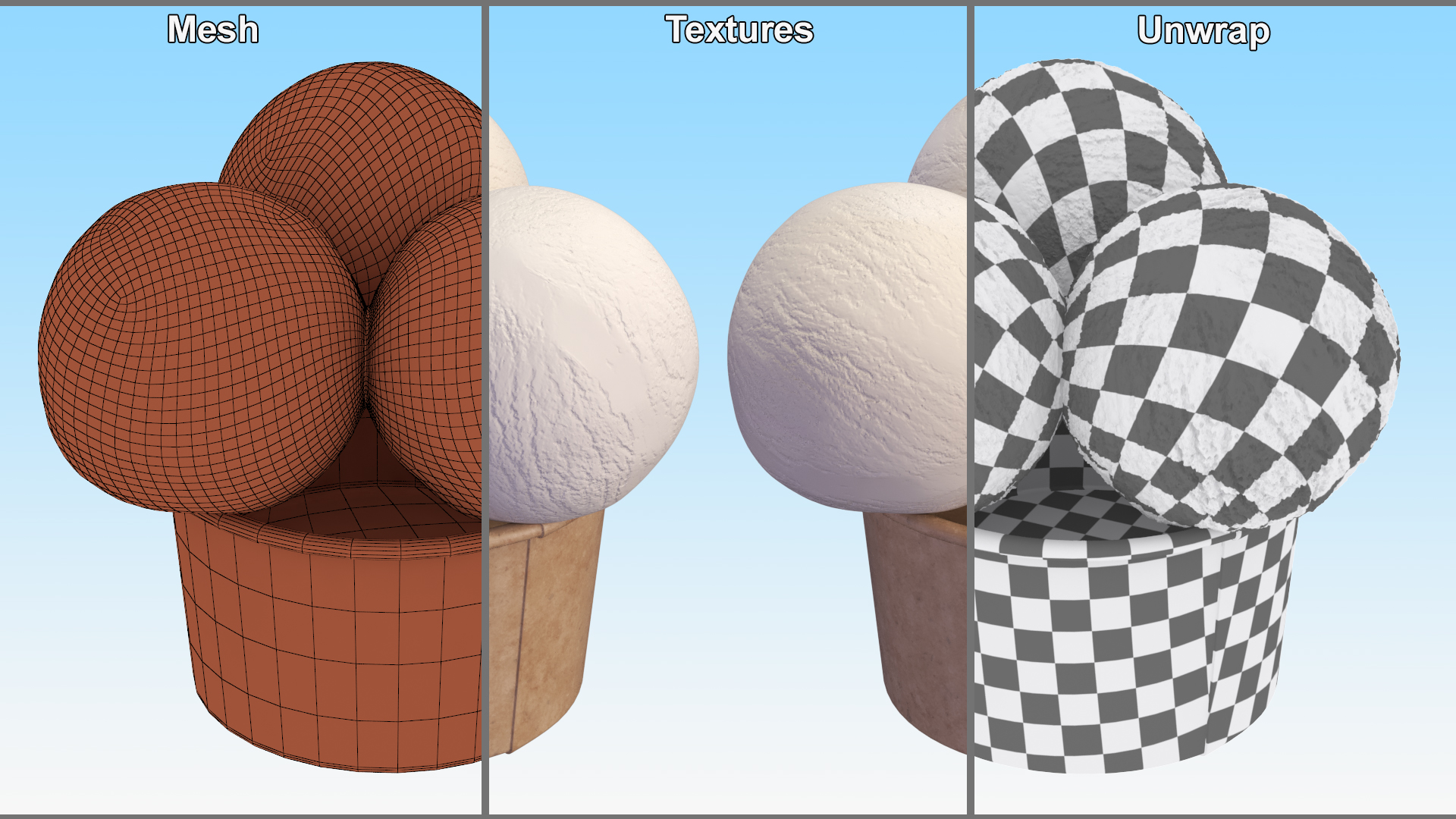 3D model Ice Cream Vanilla Balls in Cardboard Cup