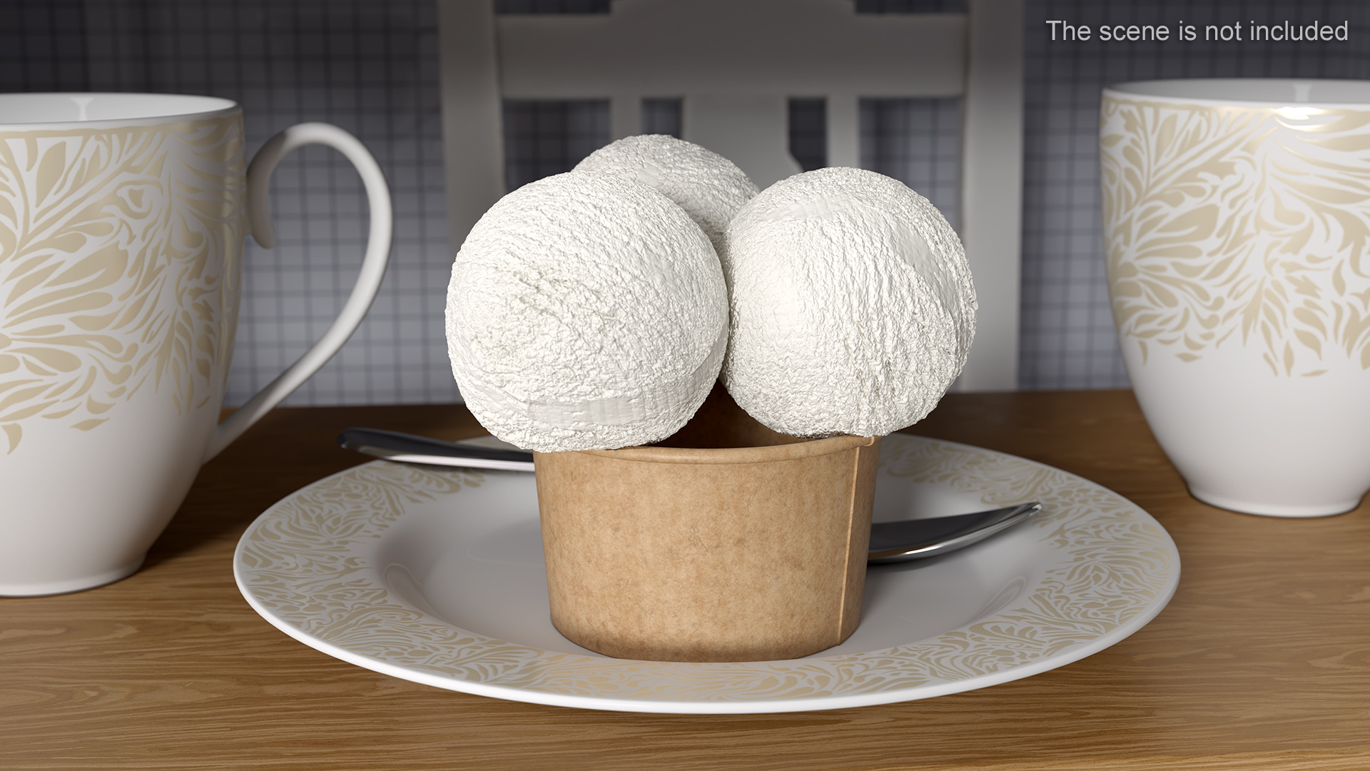 3D model Ice Cream Vanilla Balls in Cardboard Cup