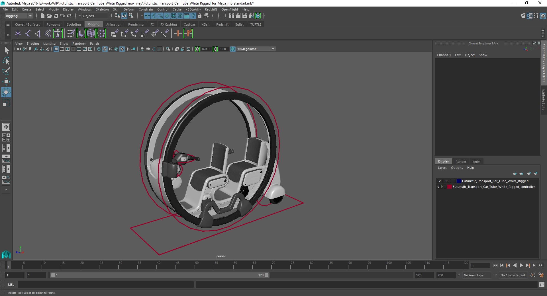 3D Futuristic Transport Car Tube White Rigged for Maya