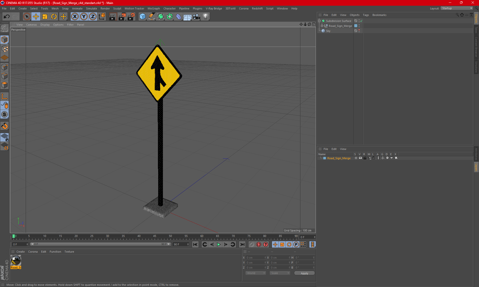 3D model Road Sign Merge