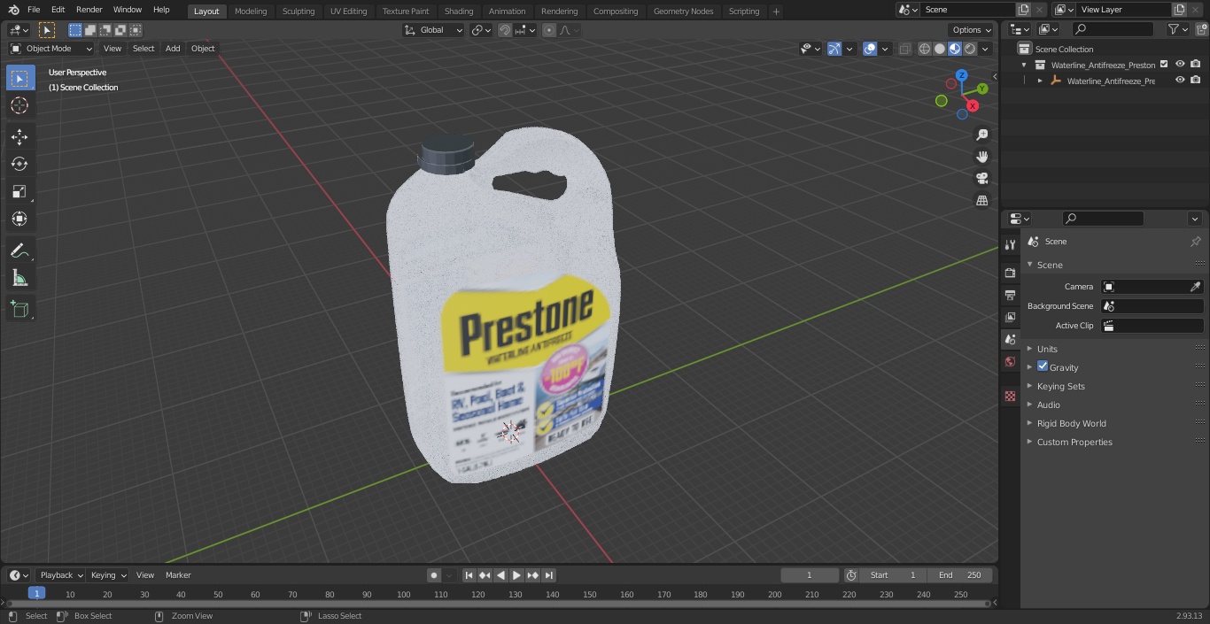 Waterline Antifreeze Prestone in Plastic Canister 3D model