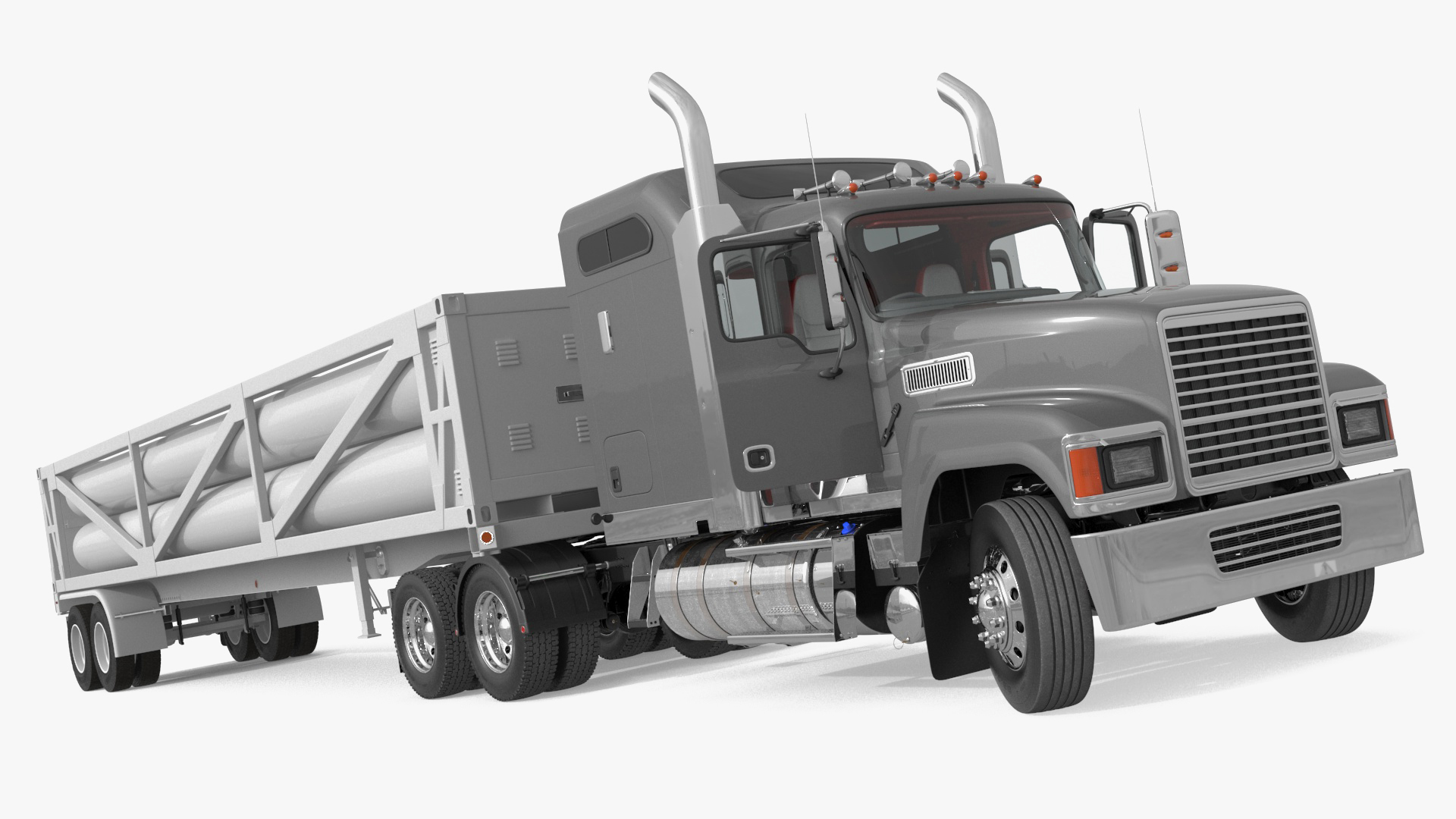 3D model Freight Truck with LNG Semi Trailer Gas Tank Rigged for Cinema 4D