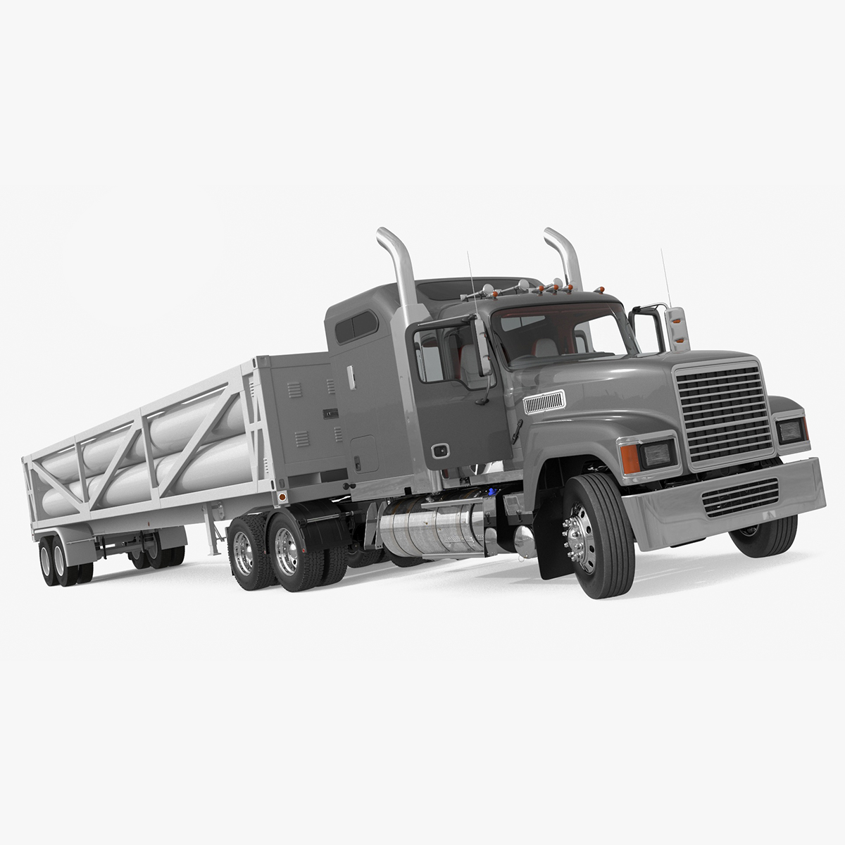 3D model Freight Truck with LNG Semi Trailer Gas Tank Rigged for Cinema 4D