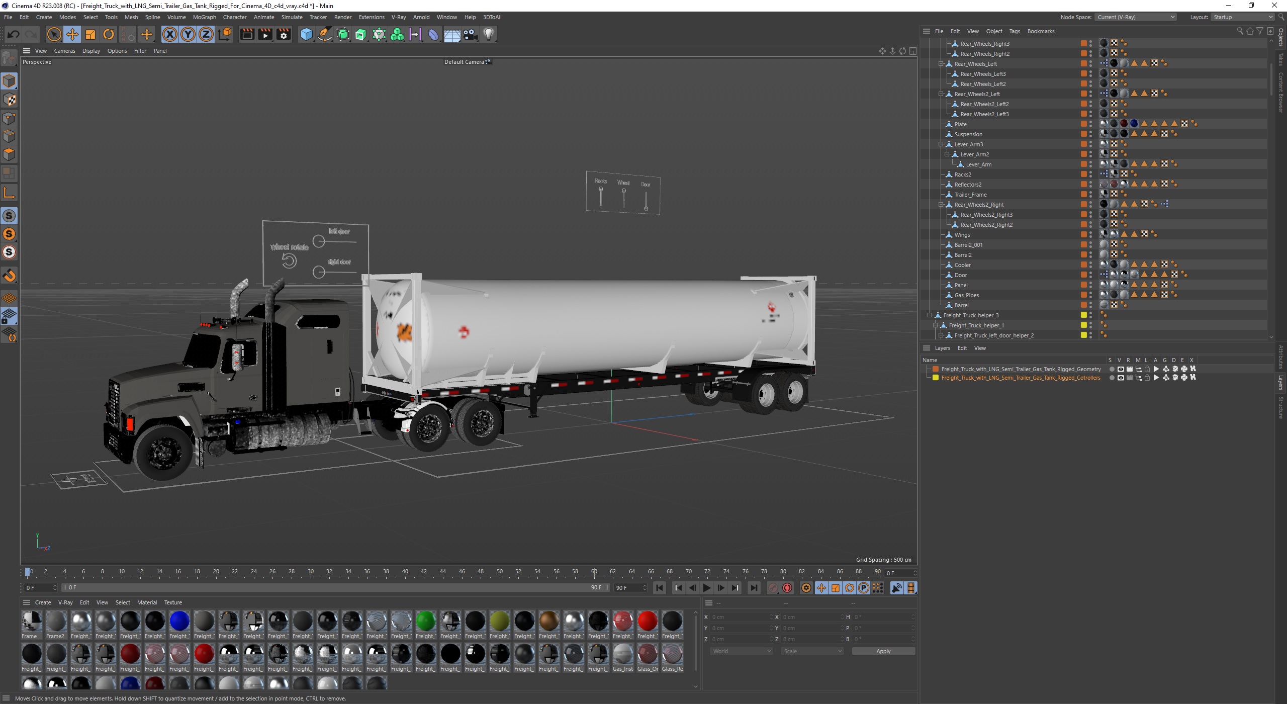 3D model Freight Truck with LNG Semi Trailer Gas Tank Rigged for Cinema 4D