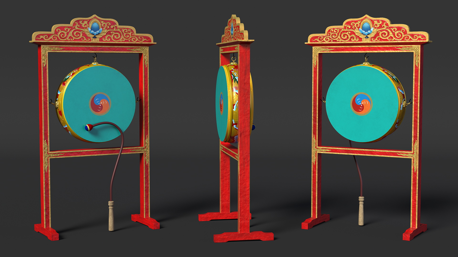 3D Buddhist Monastery Tibetan Drum