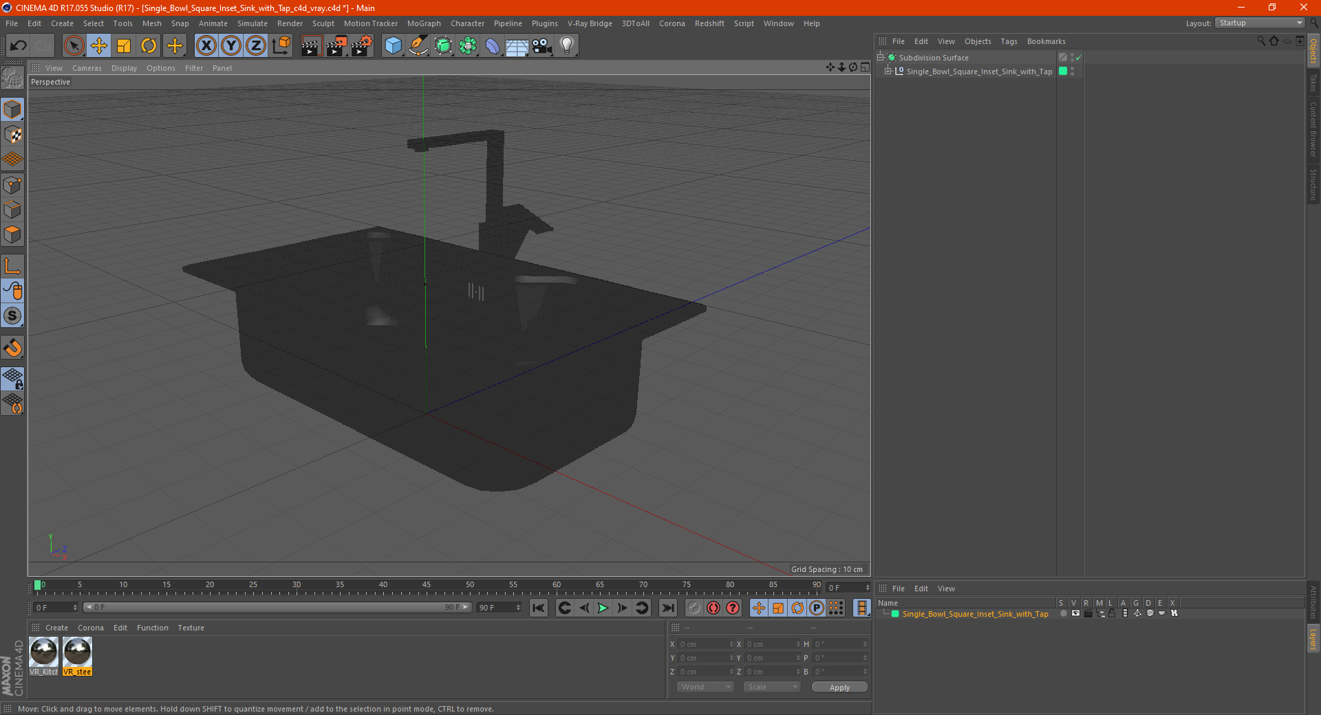 3D Single Bowl Square Inset Sink with Tap model