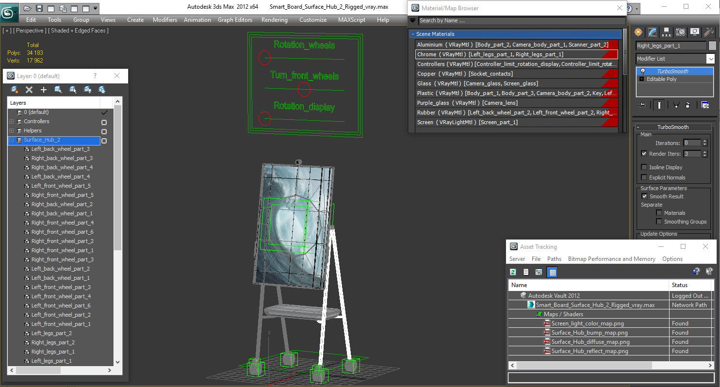 Smart Board Surface Hub 2 Rigged 3D