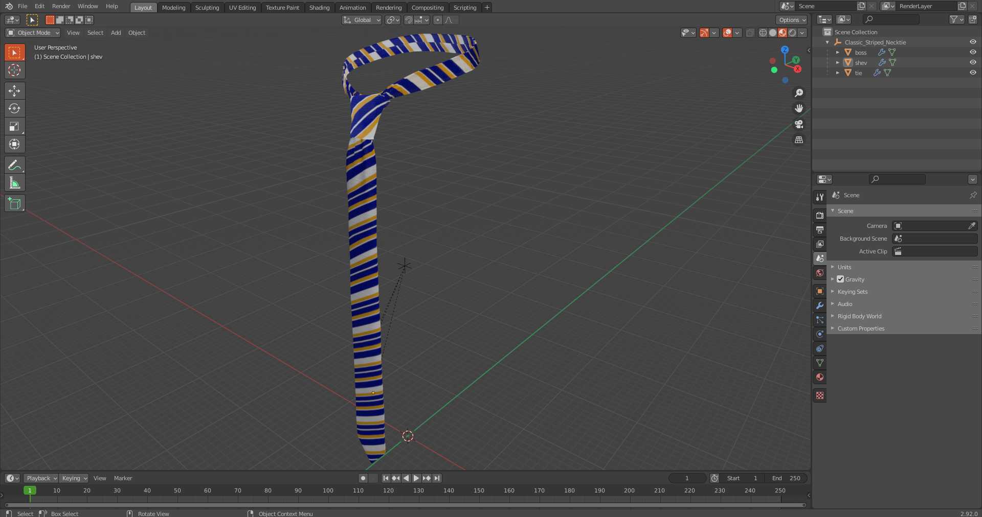 3D Classic Striped Necktie model