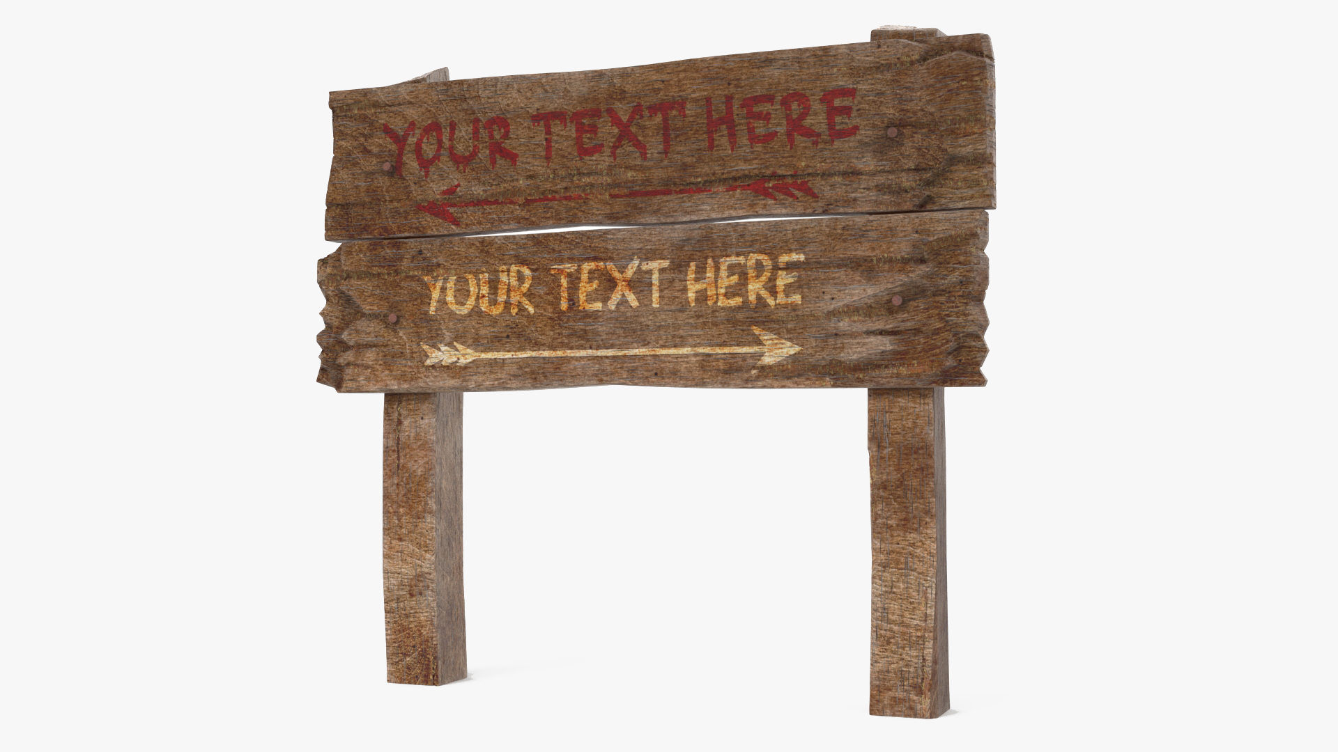 Aged Wooden Road Sign Board Mockup 3D model