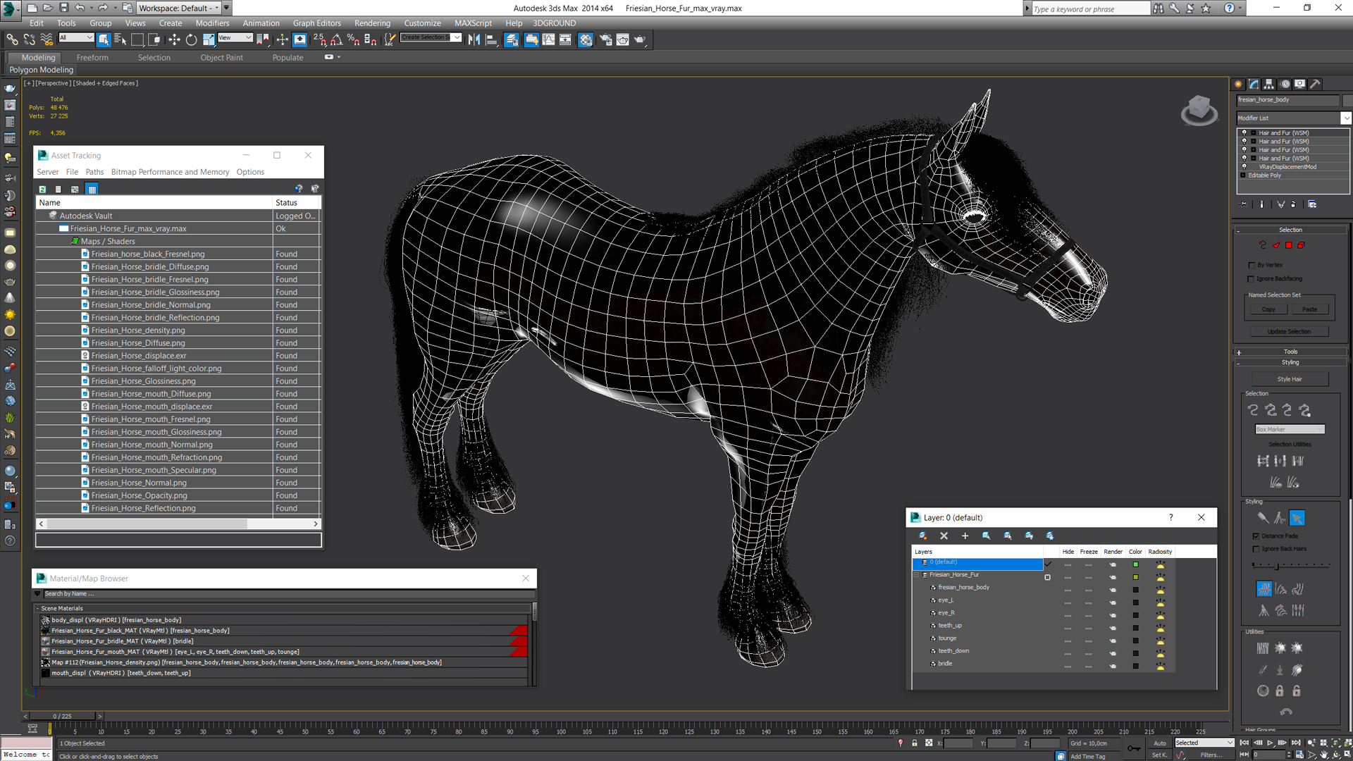 3D Friesian Horse Fur model