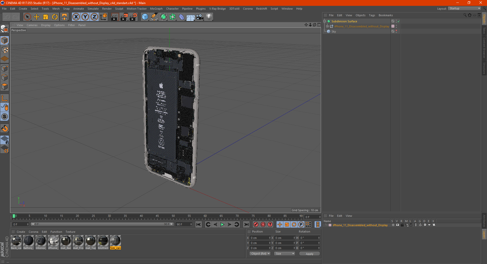 3D iPhone 11 Disassembled without Display model