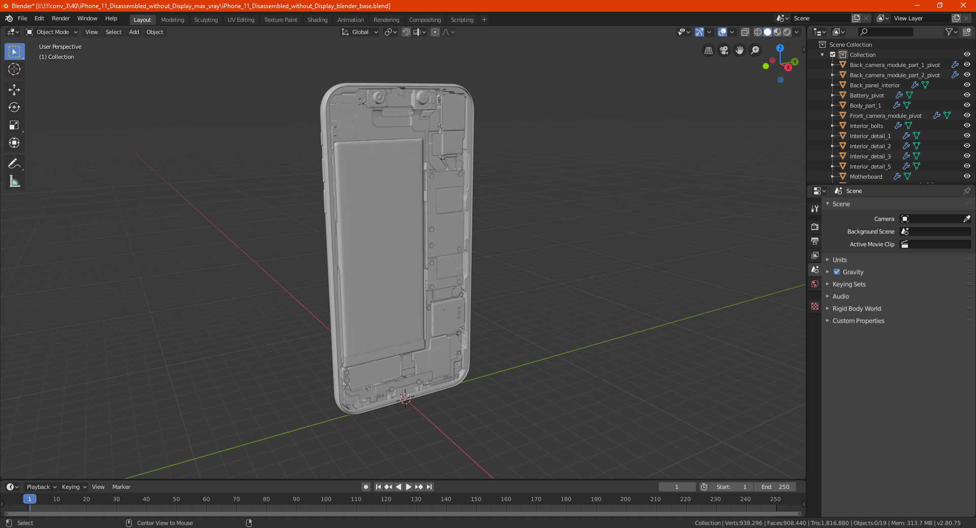 3D iPhone 11 Disassembled without Display model