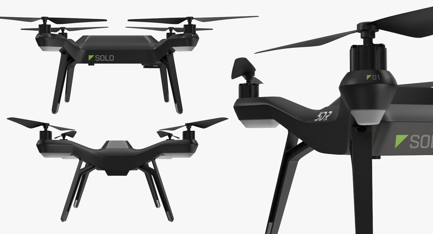 3D 3DR Solo Drone Quadcopter Set Rigged