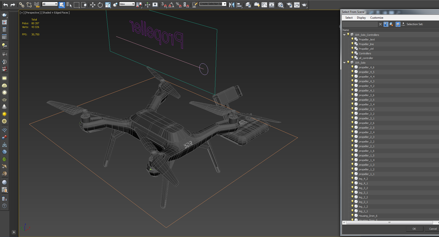 3D 3DR Solo Drone Quadcopter Set Rigged