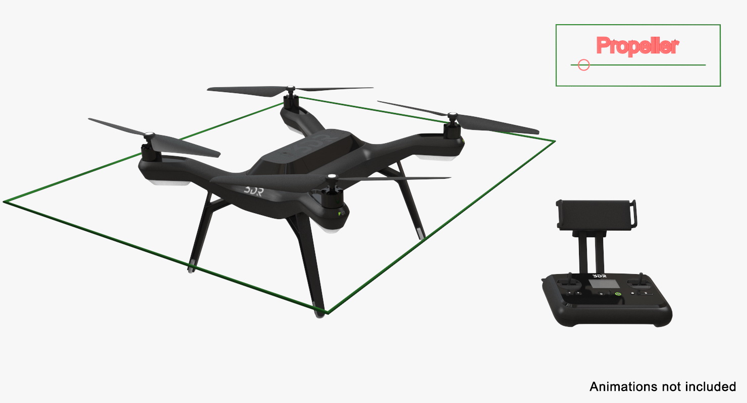 3D 3DR Solo Drone Quadcopter Set Rigged