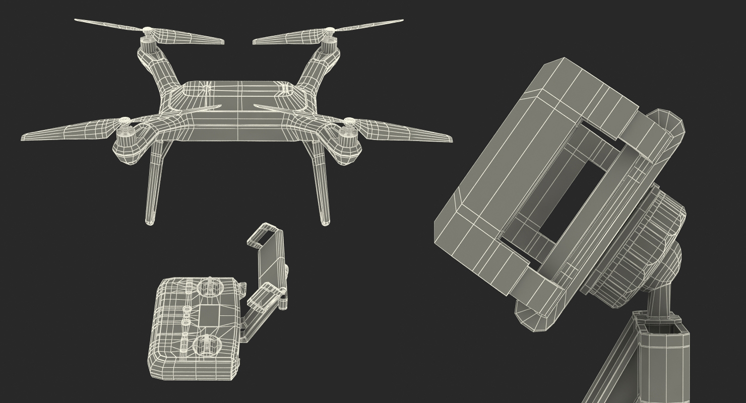 3D 3DR Solo Drone Quadcopter Set Rigged