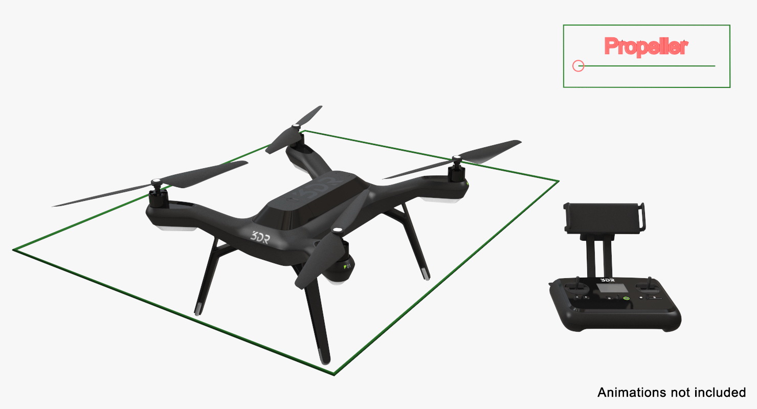 3D 3DR Solo Drone Quadcopter Set Rigged