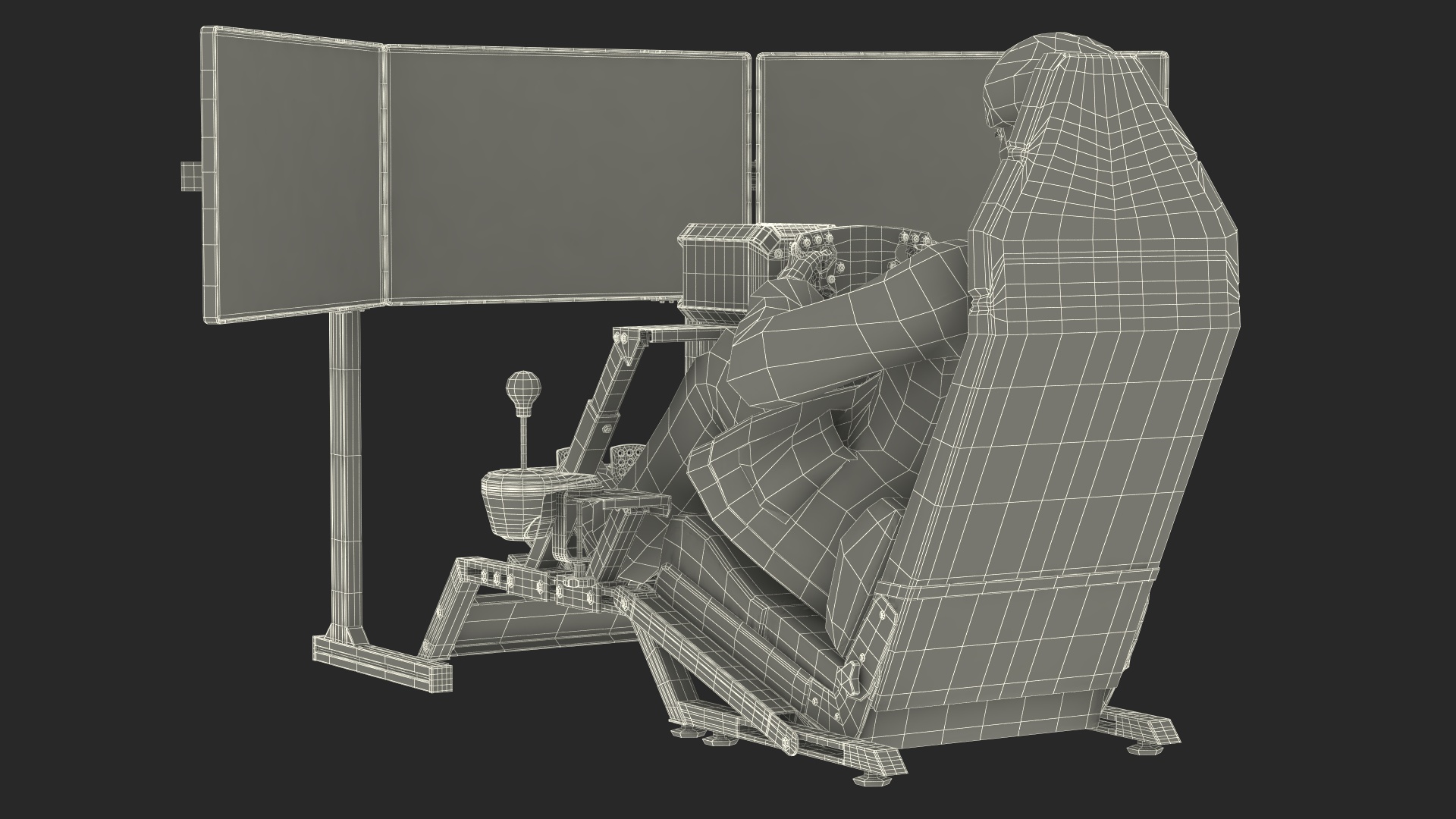 Man Sitting in a Racing Simulator Rig 3D