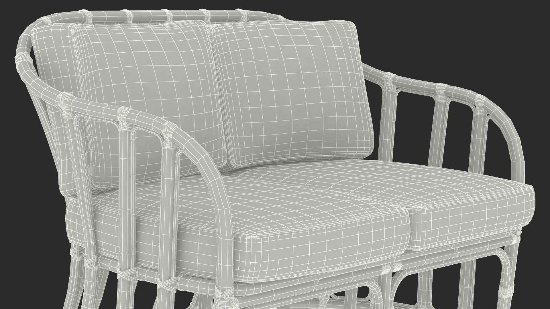 Vintage Rattan Furniture with Cushions Set 3D