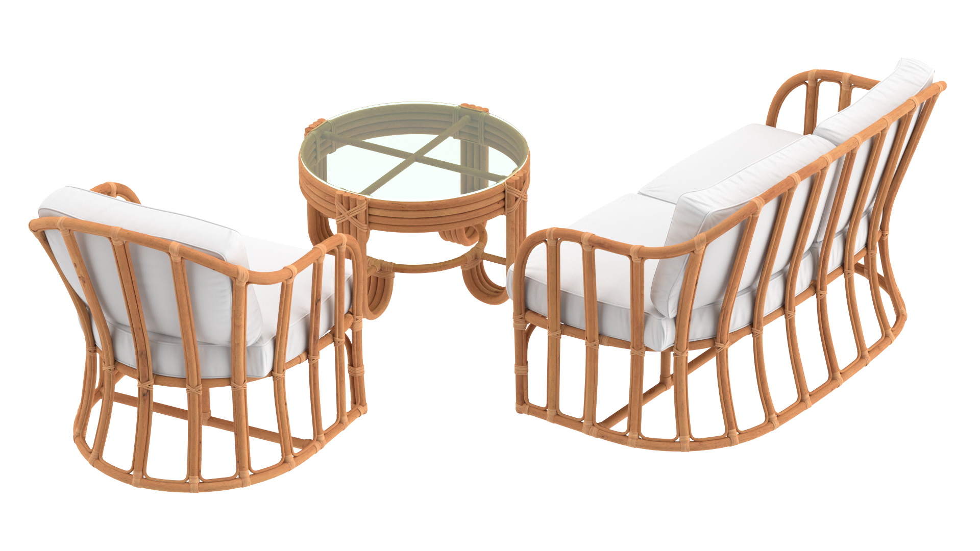 Vintage Rattan Furniture with Cushions Set 3D