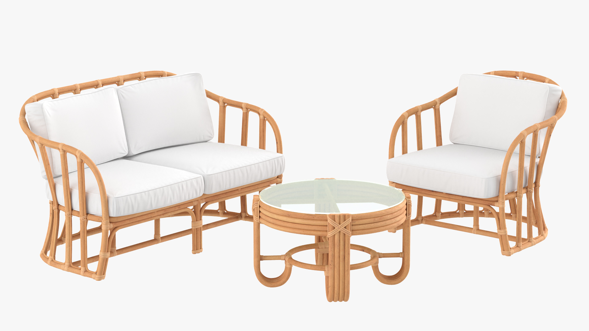 Vintage Rattan Furniture with Cushions Set 3D