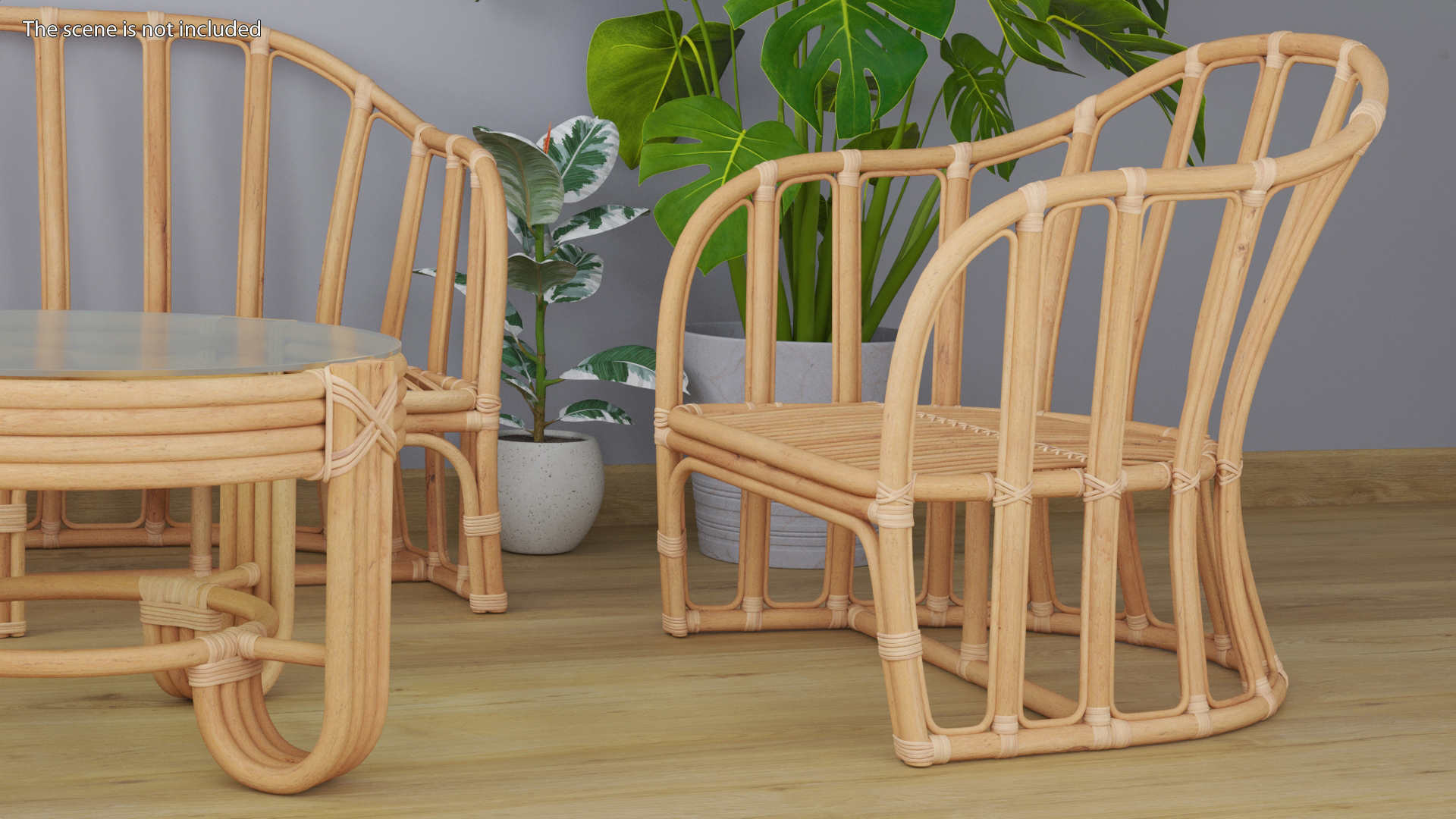 Vintage Rattan Furniture with Cushions Set 3D