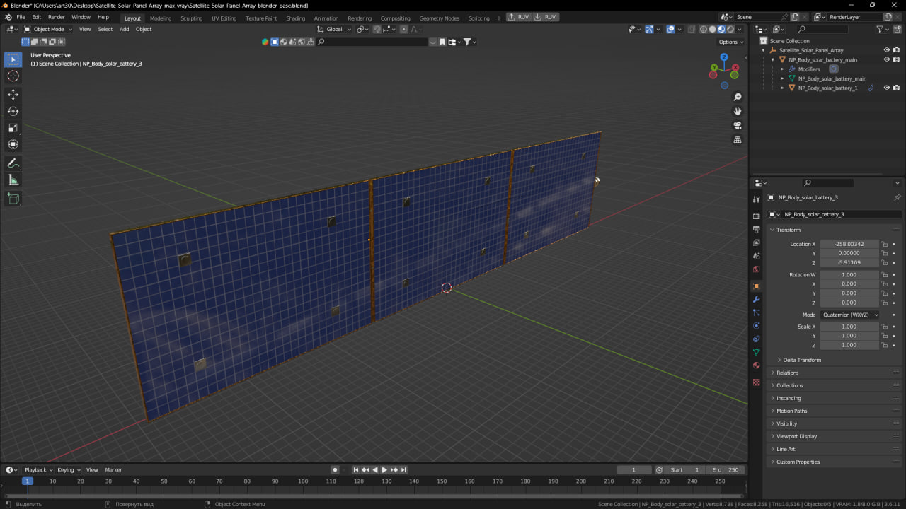 Satellite Solar Panel Array 3D