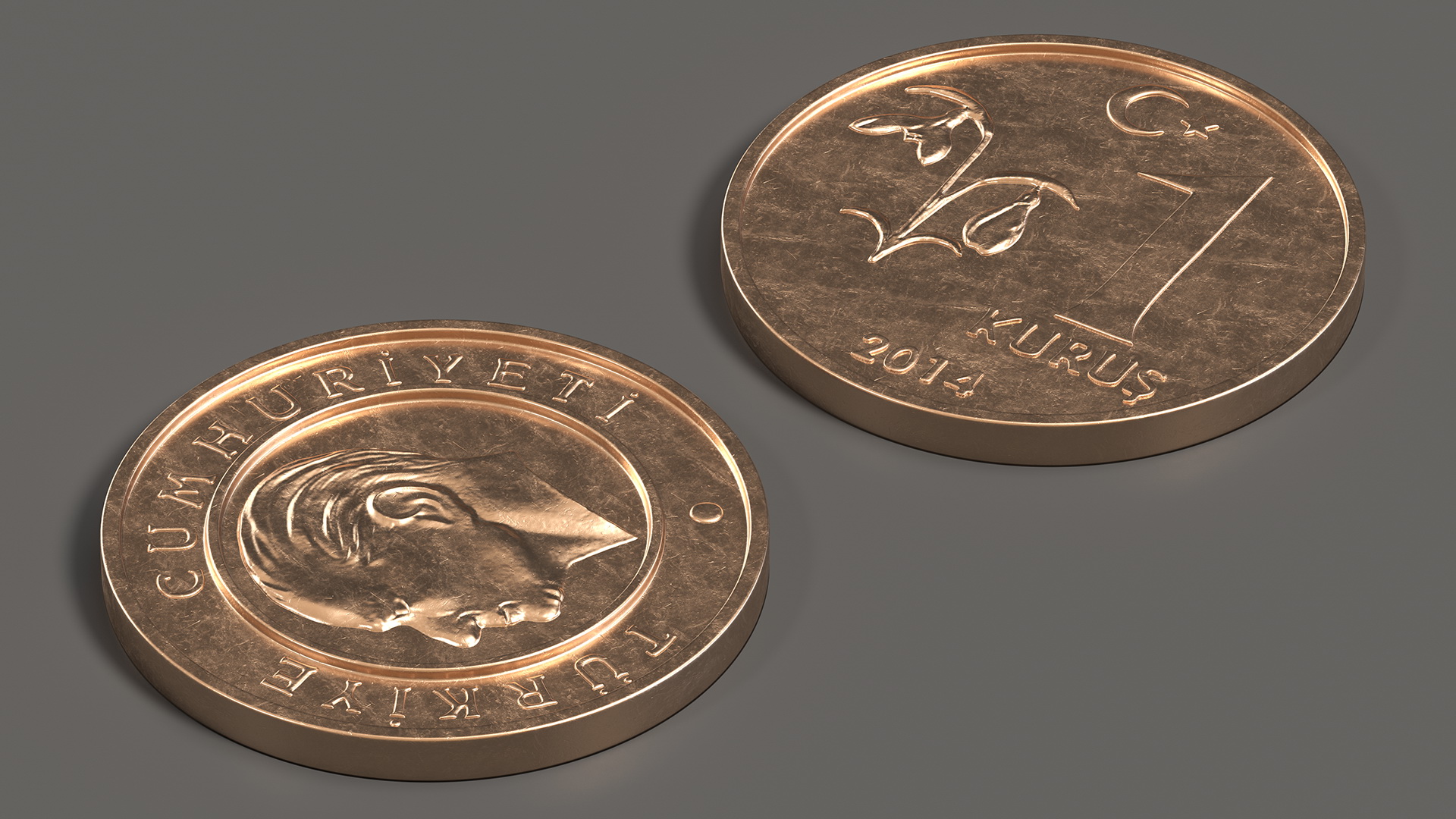 3D One Kurus Coin from Turkey