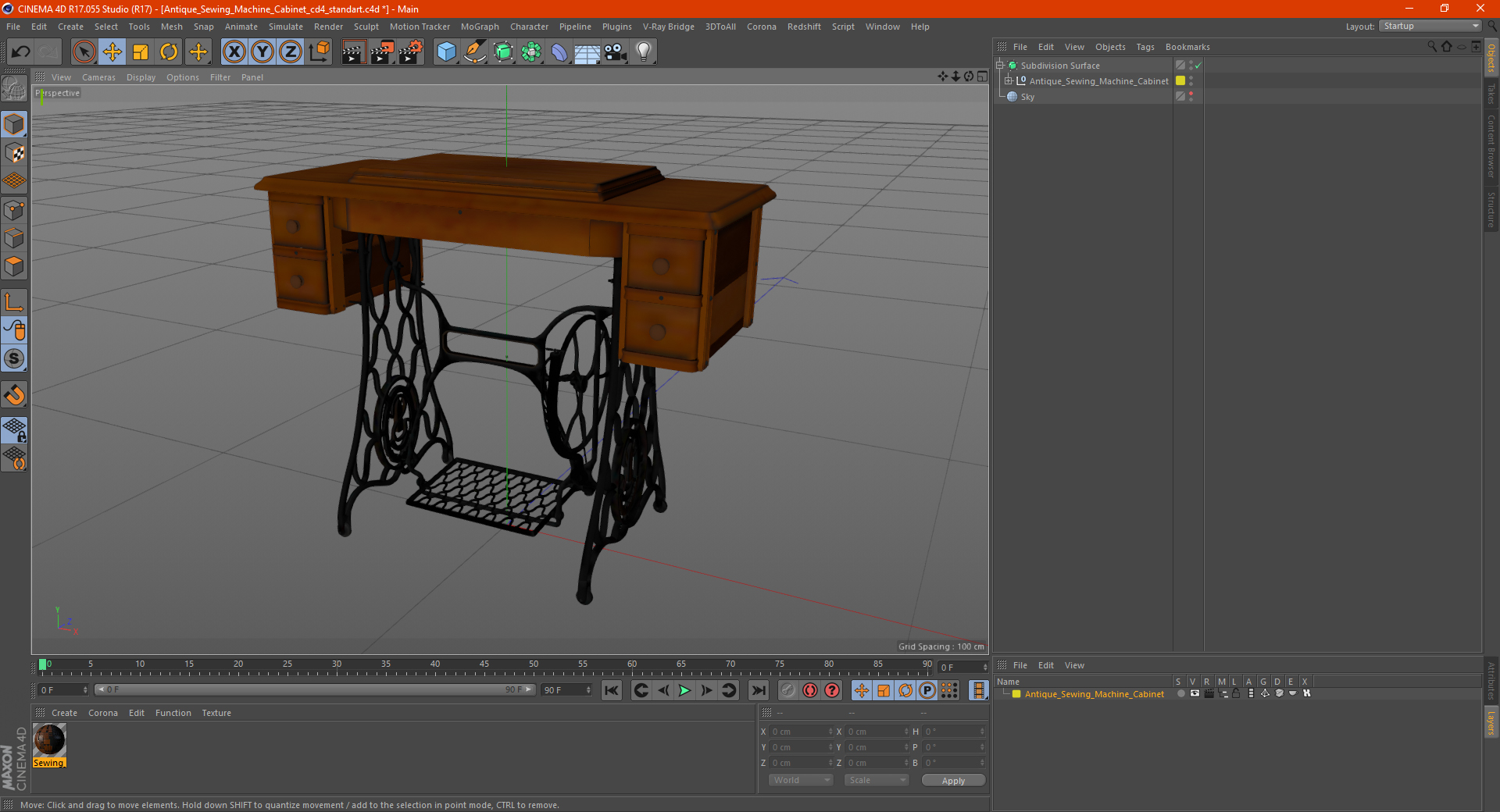 3D model Antique Sewing Machine Cabinet