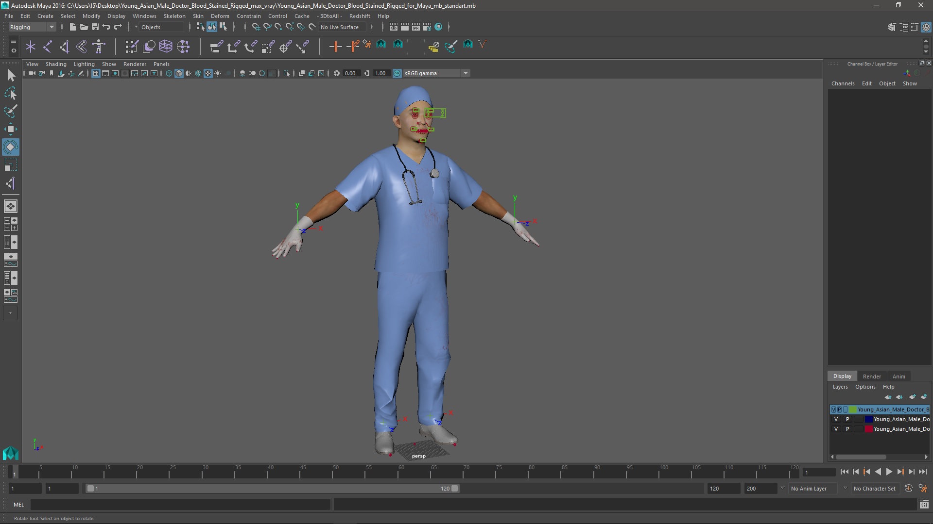 3D Young Asian Male Doctor Blood Stained Rigged for Maya model
