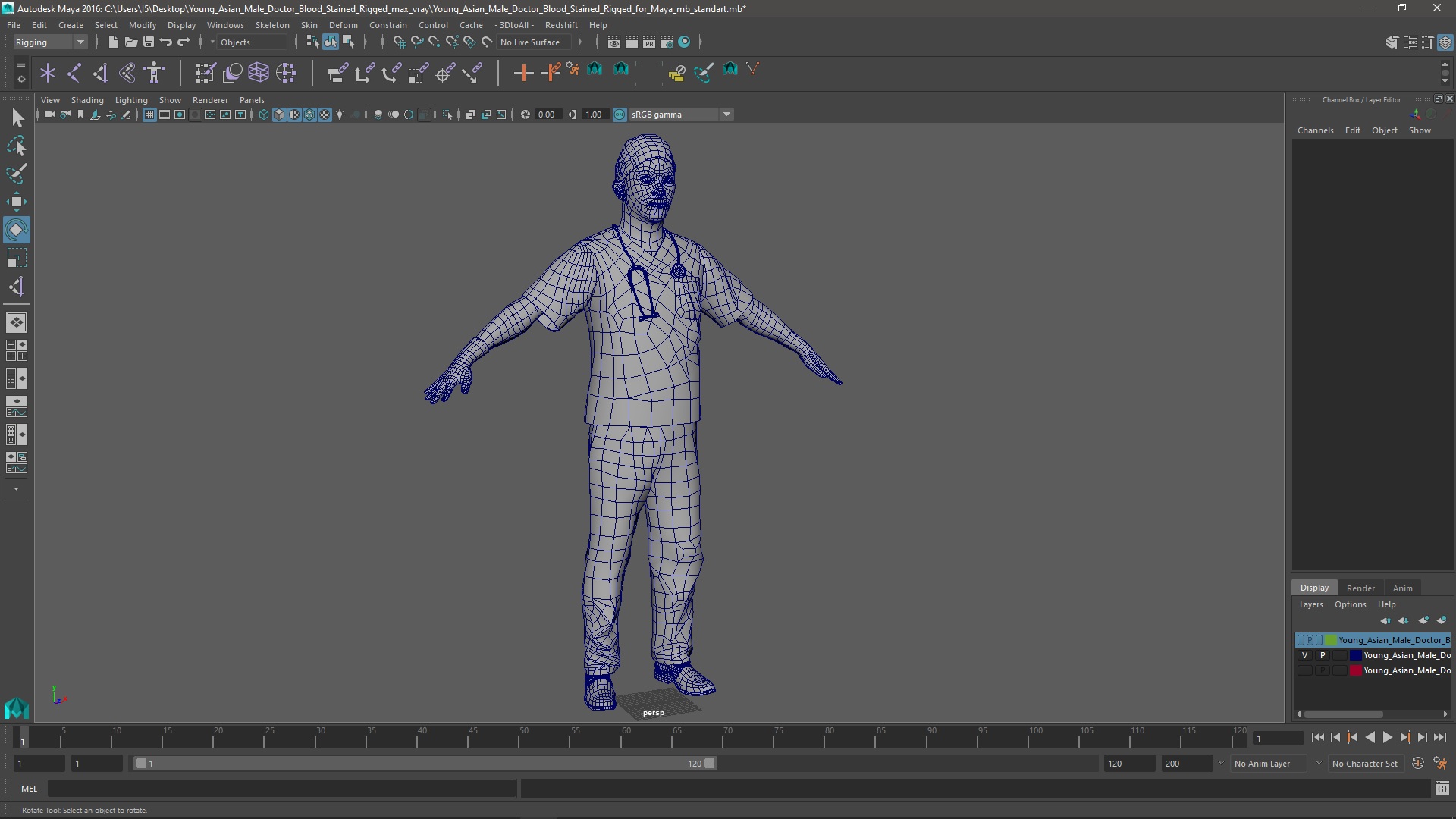 3D Young Asian Male Doctor Blood Stained Rigged for Maya model