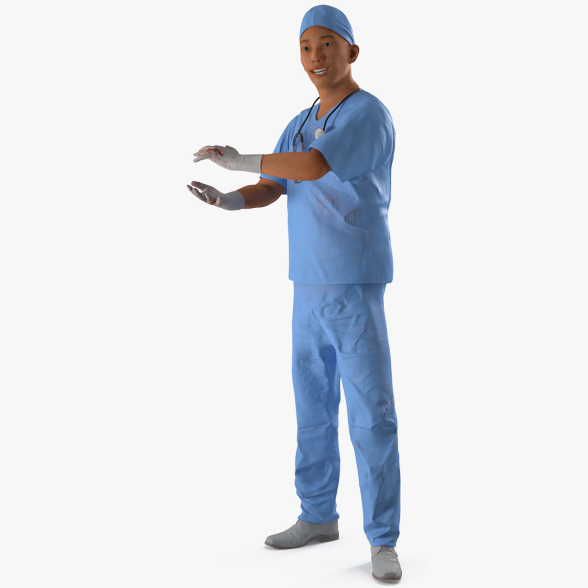 3D Young Asian Male Doctor Blood Stained Rigged for Maya model