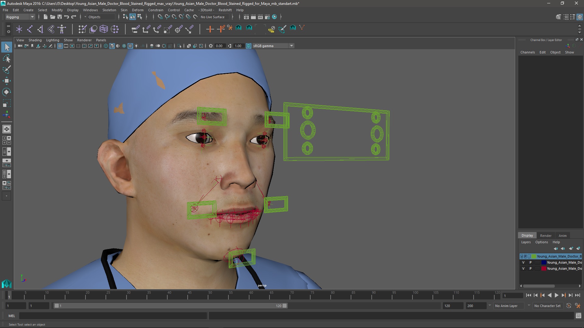 3D Young Asian Male Doctor Blood Stained Rigged for Maya model