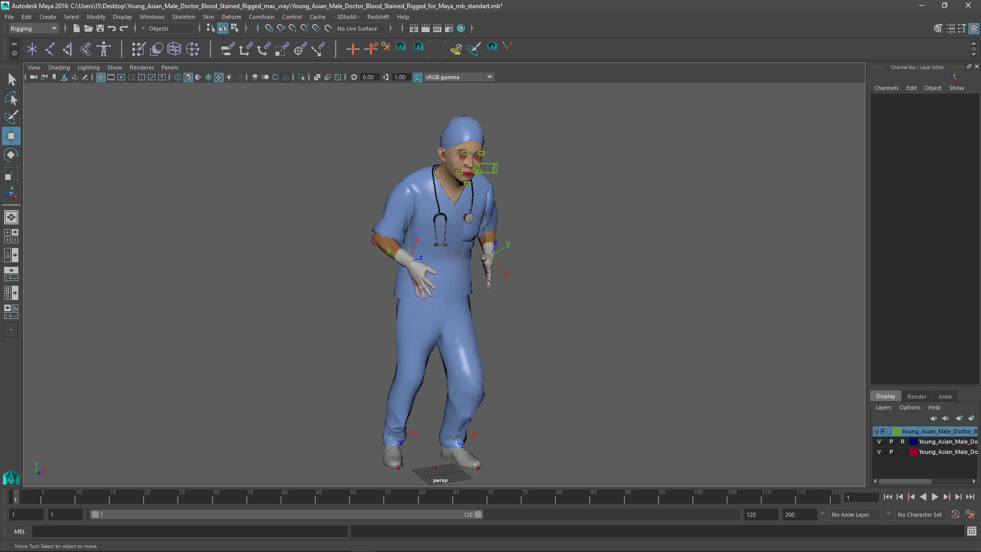 3D Young Asian Male Doctor Blood Stained Rigged for Maya model