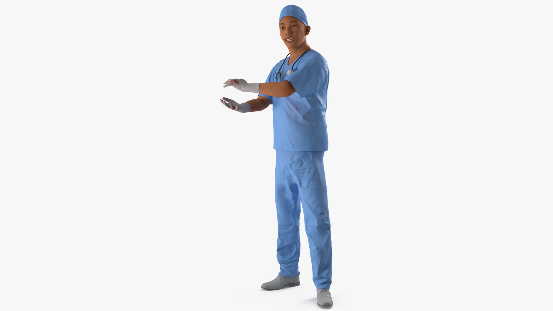 3D Young Asian Male Doctor Blood Stained Rigged for Maya model