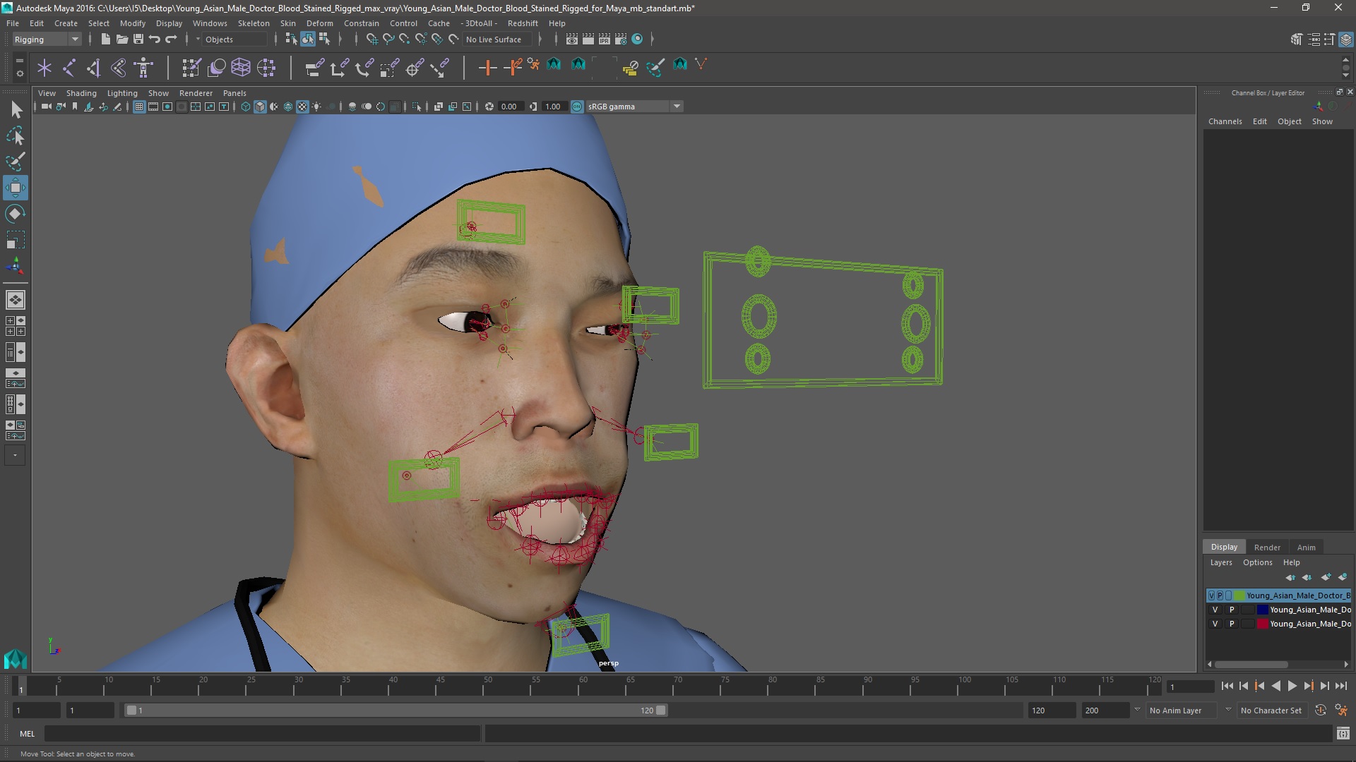 3D Young Asian Male Doctor Blood Stained Rigged for Maya model