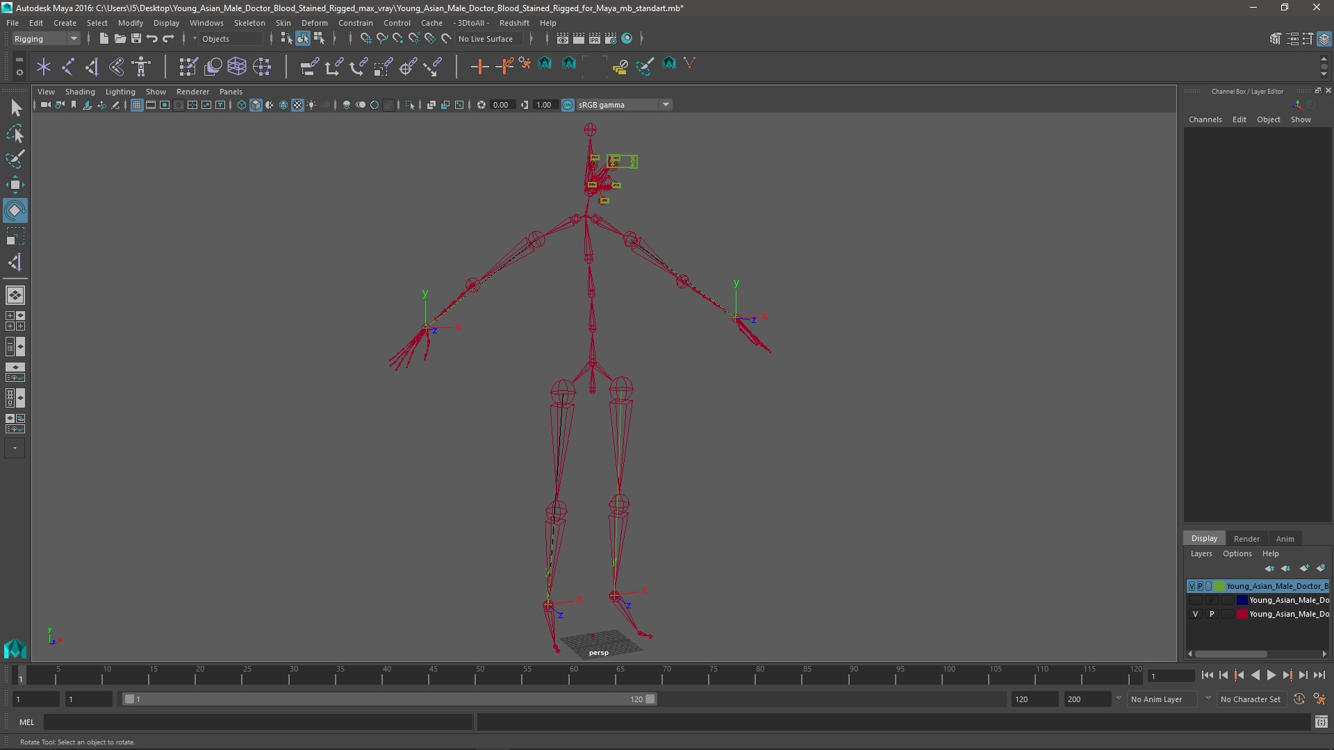 3D Young Asian Male Doctor Blood Stained Rigged for Maya model