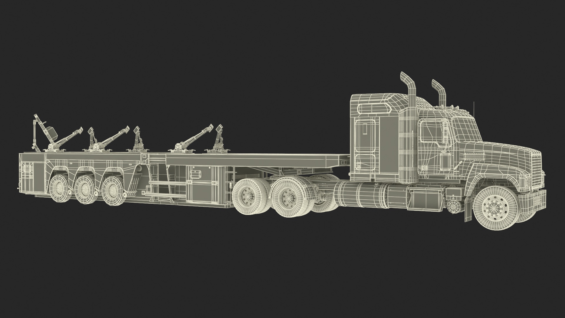 Freight Truck with Concrete Panel Semi Trailer Empty Rigged 3D model
