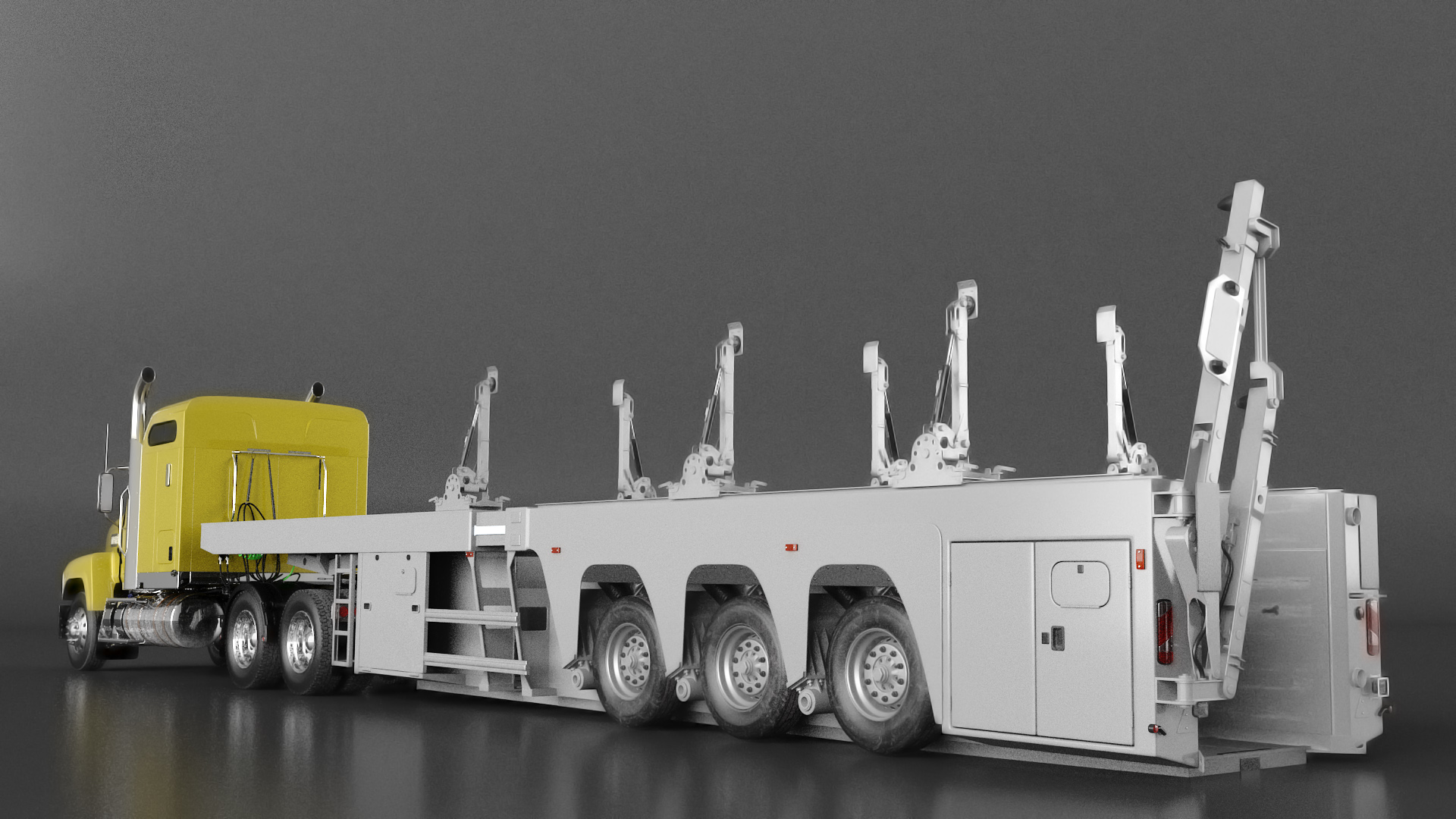 Freight Truck with Concrete Panel Semi Trailer Empty Rigged 3D model