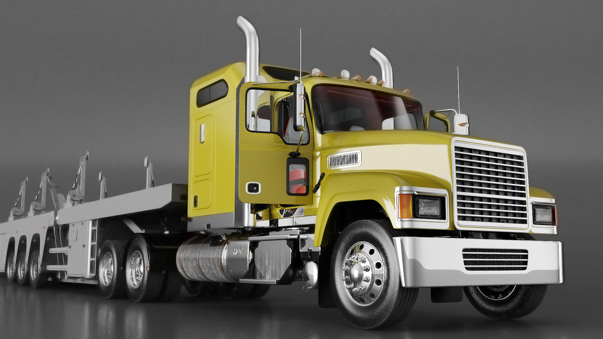 Freight Truck with Concrete Panel Semi Trailer Empty Rigged 3D model