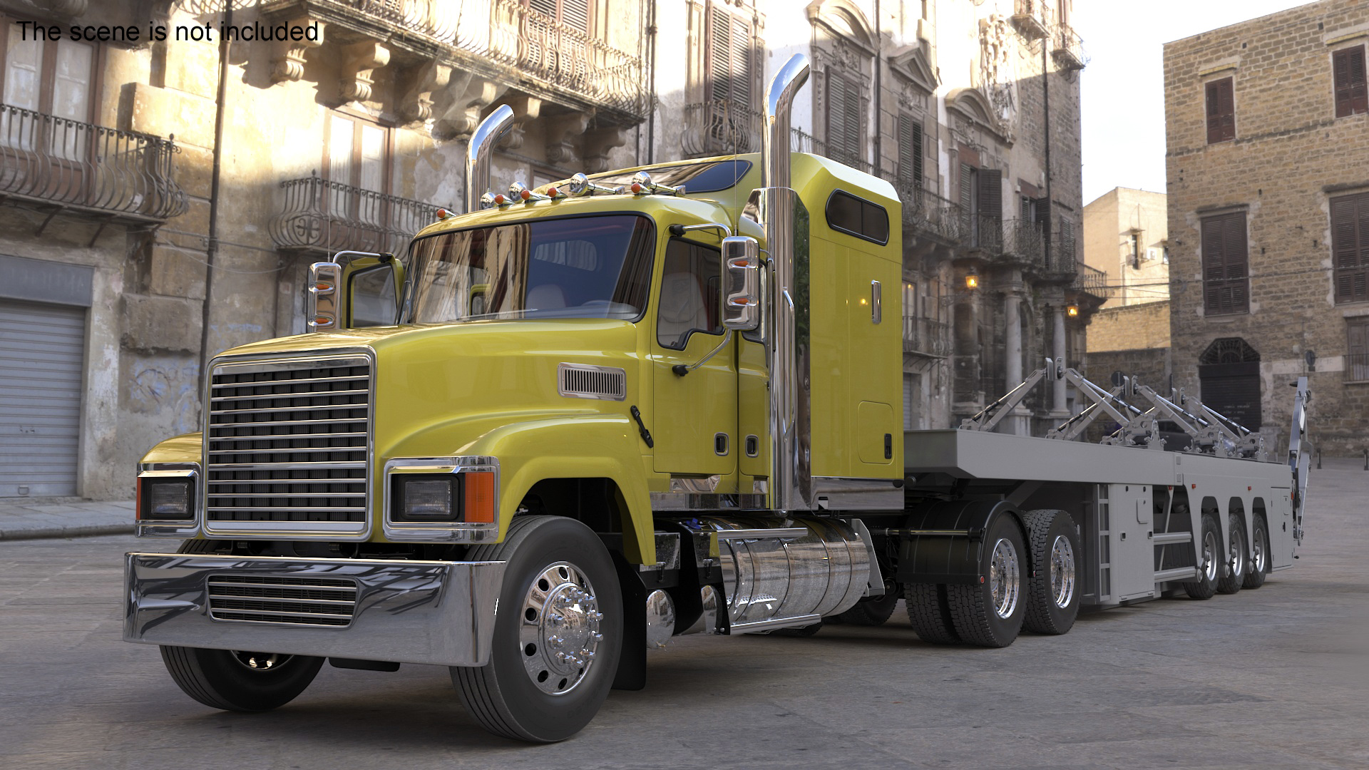Freight Truck with Concrete Panel Semi Trailer Empty Rigged 3D model