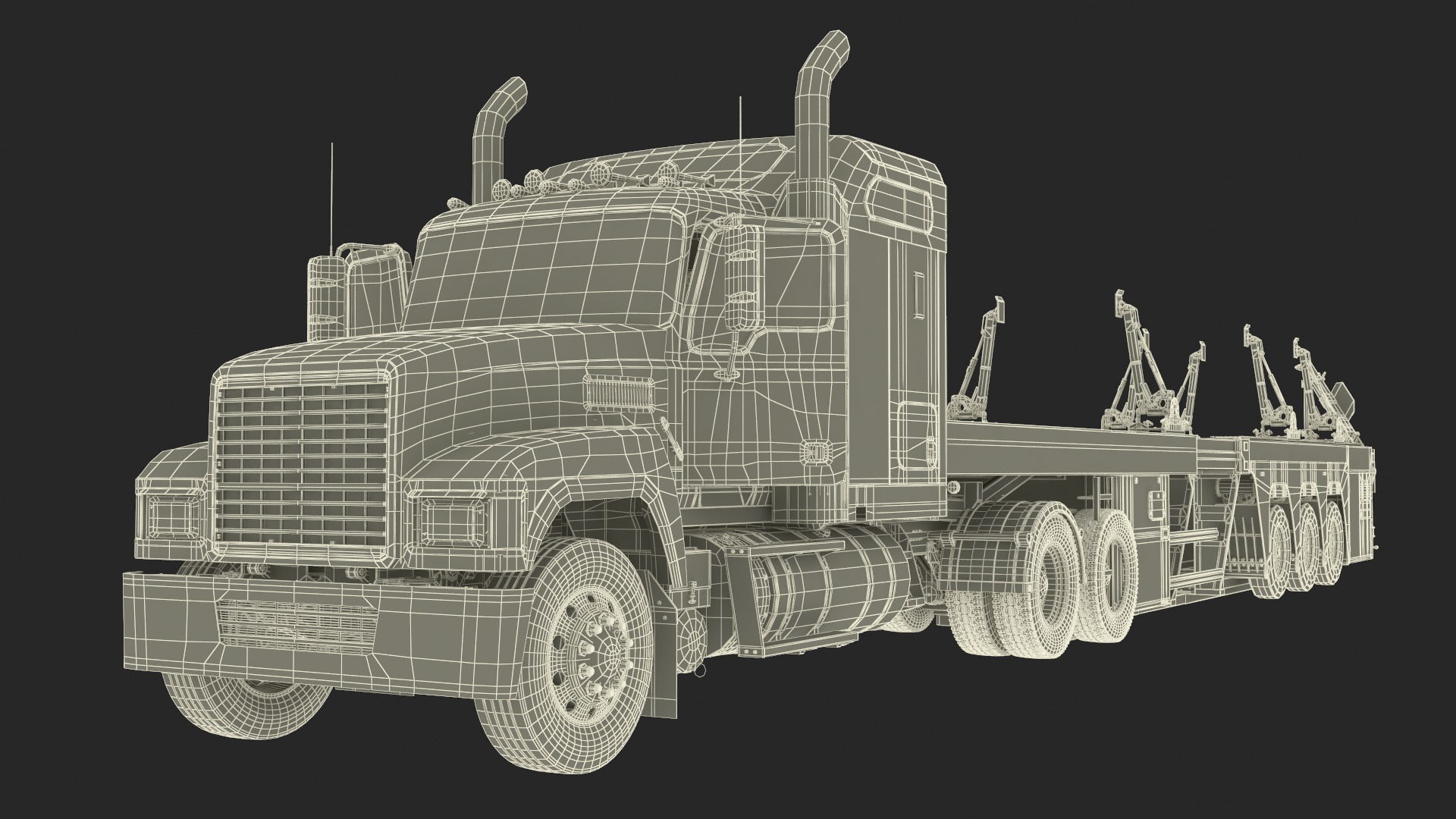 Freight Truck with Concrete Panel Semi Trailer Empty Rigged 3D model