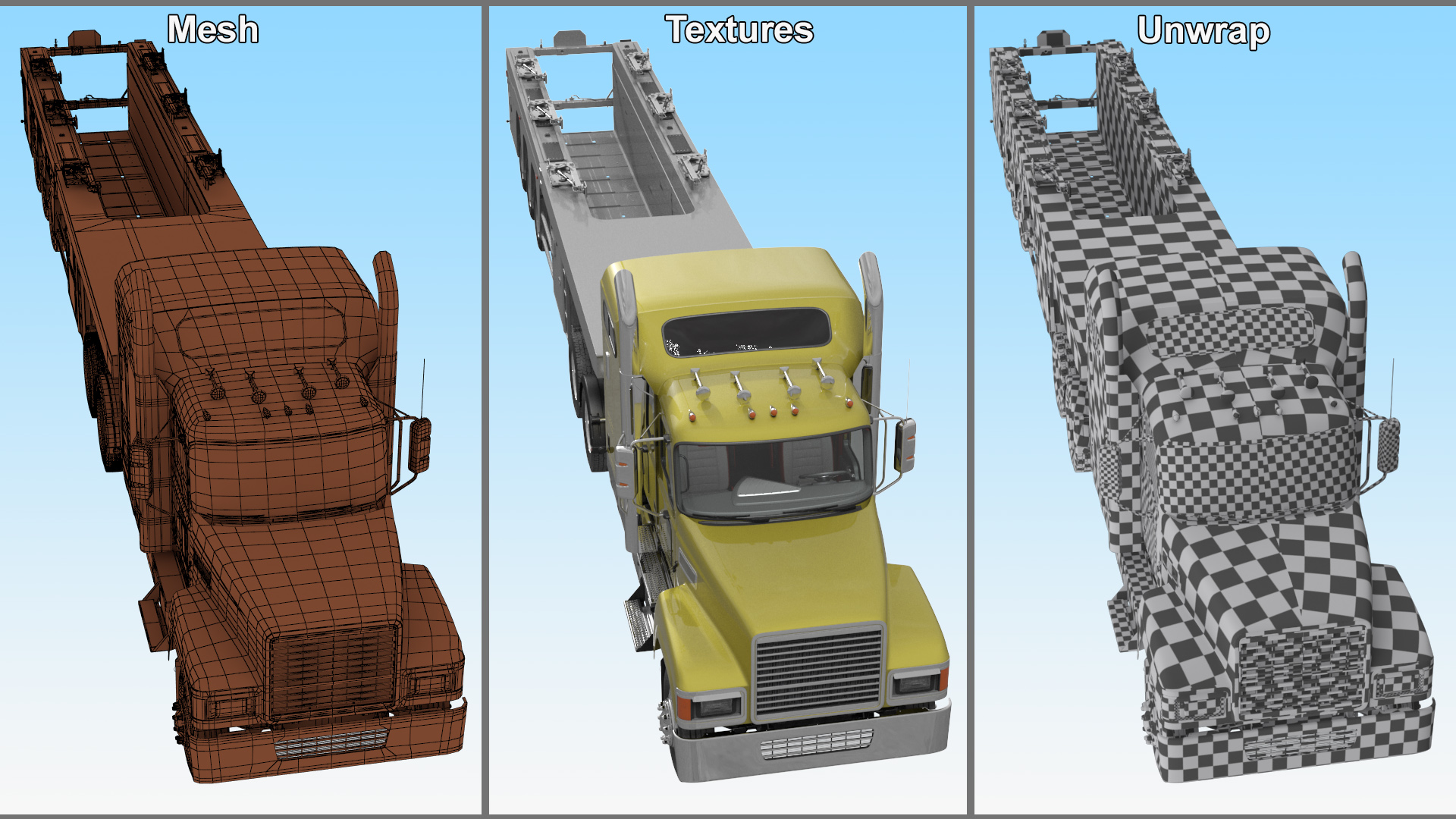 Freight Truck with Concrete Panel Semi Trailer Empty Rigged 3D model